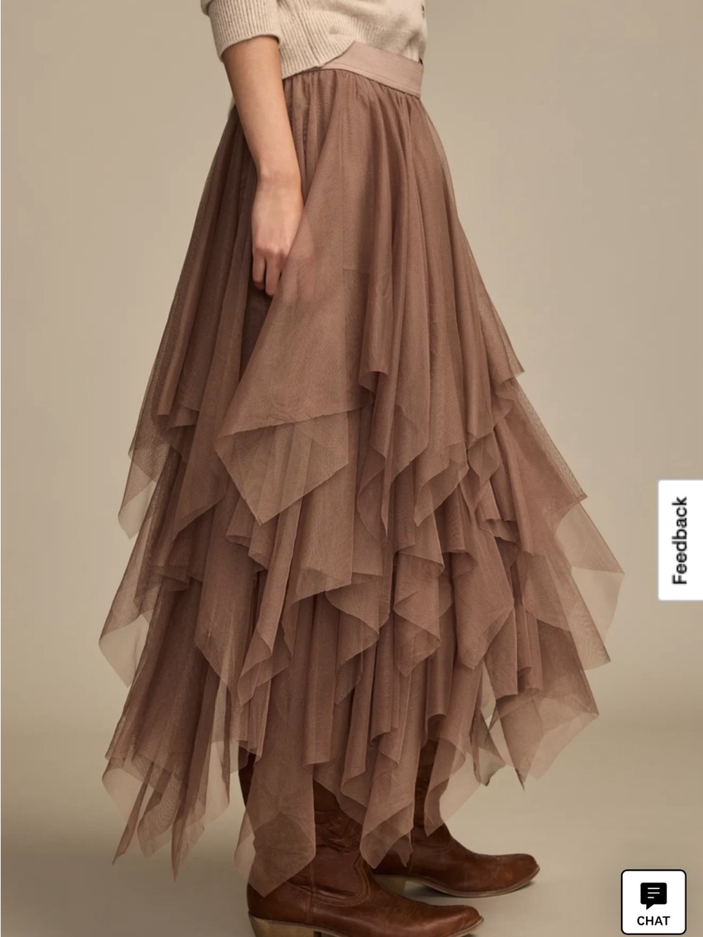 Lucky Brand Tiered Ruffle Tulle Midi Skirt Brown Size Medium New - Picture 11 of 15
